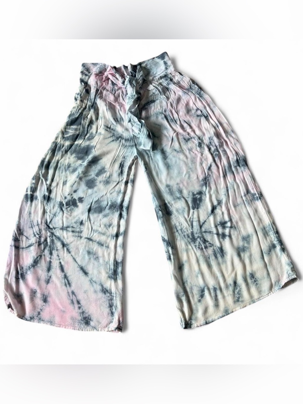Raviya Pastel Tie-Dye Wide-Leg Pants in Pink, Blue & Cream Sz S